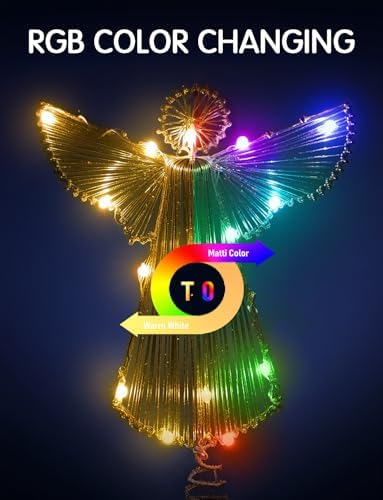 Christmas Tree Topper Angel, Gold RGB Color Change Lighted Angel Tree Topper, App Remote Control DIY Scene Mode Timer Dimmable, USB Xmas Topper for Christmas Tree Holiday Indoor Home Decoration - Image 3