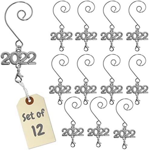 BANBERRY DESIGNS Christmas Ornament Hooks Dated 2022 - Set of 12 - Silver S-Hooks with Lobster Claw - DIY Personalized Ornament Accessory - Class of 2022 by BANBERRYDESIGNS