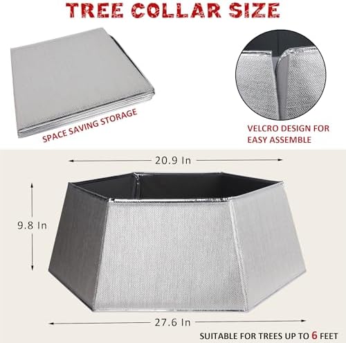 Blissun Hexagonal Christmas Tree Collar - Shiny Fabric Tree Skirt, Decorative Tree Ring for Holiday & Xmas Decor (Shiny Silver) - Image 2