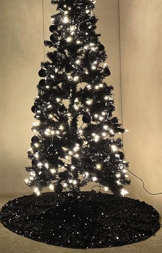 DUOBAO Black Tree Skirt 48 Inch Sequin Velvet Shimmering Outdoor Ornament Christmas Skirts for Luxury Glittery Mermaid Floor Mat Xmas Holiday Home Decor - Image 3