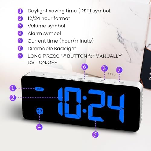 Small Digital Alarm Clock for Kids with Dimmable Backlight Volume Blue - Image 3