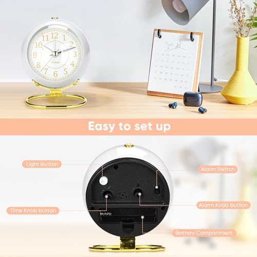 Analog Alarm Clocks,Retro Backlight Cute Simple design Small desk Clock With Night Light,Silent Non-Ticking,Battery Powered,For Kids,teens,Bedroom,travel,kitchen,Bedside Desk decor. (Bright White) - Image 6