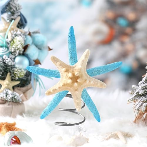 Soulchen Christmas Starfish Tree Topper Coastal Christmas Tree Decor 8.3 Inch Beach Starfish Treetop Decoration Blue and White Coastal Xmas Treetop Ornament for Sea Beach Themed Xmas Home Decor - Image 6