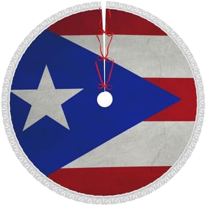 Christmas Tree Skirt 30" Inch Puerto Rico Flag Xmas Tree Skirt Mat with White Tassel for Party Holiday, Tree Skirt Christmas Decorations - Image 2