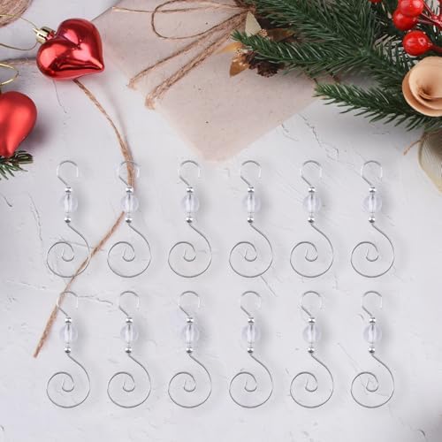 INCREWAY 60PCS Christmas Ornament Hooks, S-Shaped Metal Hooks, Decorative Hook with Crystal Beads for Hanging Ornaments, Decorations - Image 4