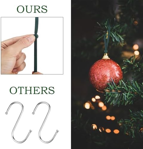 100Pcs Green Decorative Ribbons for Christmas Tree Hanging Ornaments Supplies, Small Adjustable Non Slip Ornament Hooks Decorations Supplies for Xmas Tree - Image 6