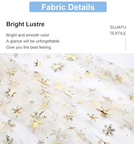 Winter Wonderland Snowflake Decorations, 59" x 119" Multi Color Foil Organza Tablecloth, Christmas Tree Skirt (White+Gold) - Image 2