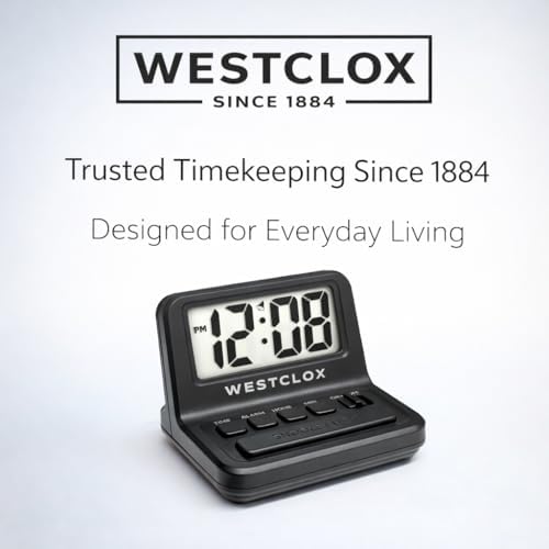 Westclox LCD Digital Bedside Alarm Clock with White Backlit Display and Snooze Function, Battery Operated, (Black, 3-Inch) - Image 4