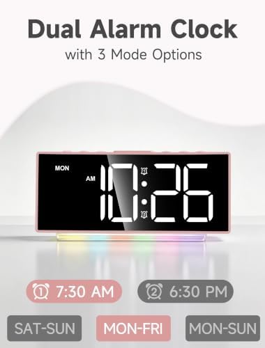 Cadmos Modern Curved Cute Digital Alarm Clock,Colorful Led Display,Adjustable Volume,Weekday/Weekend Mode,Simple Clock for Bedrooms Bedside,Ok to Wake Up for Girls,Kids,Teens (Pink+Dynamic) - Image 5