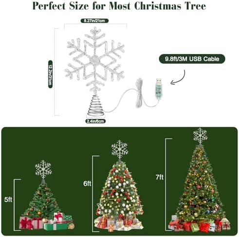 Lewondr 12" Lighted Crystal Christmas Snowflake Tree Topper, Clear - Image 6