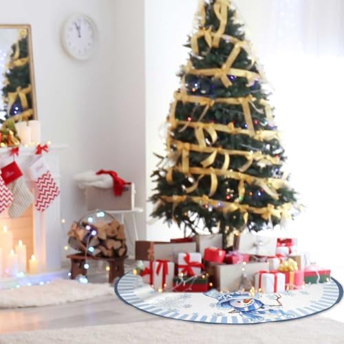 Christmas Tree Skirt 48 Inch Blue Snowman Decorations for Christmas Tree - Image 7