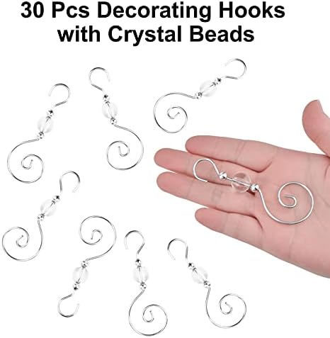 INCREWAY 30 Pcs Silver S-Shaped Christmas Tree Hanger Hooks with Crystal Beads - Image 4