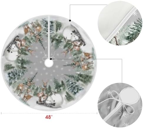 AVOIN colorlife Snowman Reindeer Snowflake Christmas Tree Skirt 48 Inch, Winter Holiday Tree Mat Decoration - Image 6