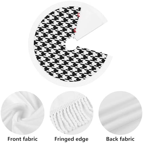 Xmas Tree Skirt 36" Inch,Black and White Houndstooth White Tassel Edge Rustic Christmas Tree Skirts for Party Holiday Decorations Xmas Ornaments - Image 6