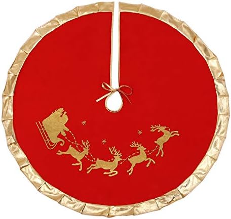 Red Christmas Tree Skirt with Gold Rim 48",Flannelette Santa Reindeer Xmas Party Holiday Decorations for 7Ft/7.5Ft/8Ft Christmas Tree (Red, 48") by Sattiyrch
