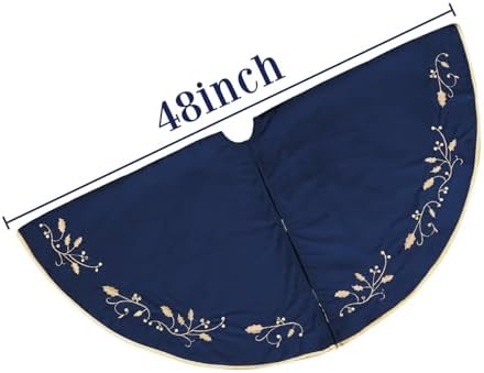 Bunny Chorus Christmas Tree Skirt, 48 inches Large Velvet Fur Plush Blue Tree Skirt, Xmas Tree Skirts with Gold Embroidered Holly Leaf for Merry Christmas Party Christmas Tree Decorations - Image 3