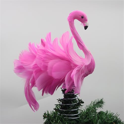 Pink Flamingo Christmas Tree Topper, Fluffy Feather Flamingo Tree Topper, Tropical Summer Tree Ornaments Christmas Tree Decor for Holiday Xmas Party Home (Pink, One Size) - Image 3