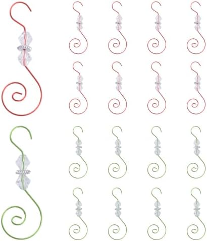 INCREWAY 30PCS Christmas Ornament Hooks with Diamond Shaped Beads, S-Shaped Decorative Hangers Metal Wire Clear Crystal Beads for Christmas Tree Decorations Party Crafts Door Frame, Red and Green by ForHome