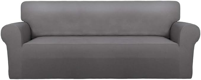 PureFit Super Stretch Sofa Slipcover – Spandex Non Slip Soft Couch Sofa Cover, Washable Furniture Protector with Non Skid Foam and Elastic Bottom for Kids, Pets （Oversized Sofa, Light Gray