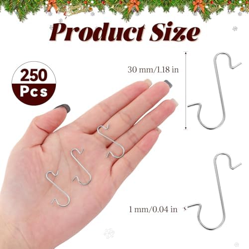 250 PCS Christmas Ornament Hooks, Ornament Hangers Hooks, Metal Wire Ornaments Hook with Storage Box for Christmas Tree Party Balls Decoration (Silver) - Image 2