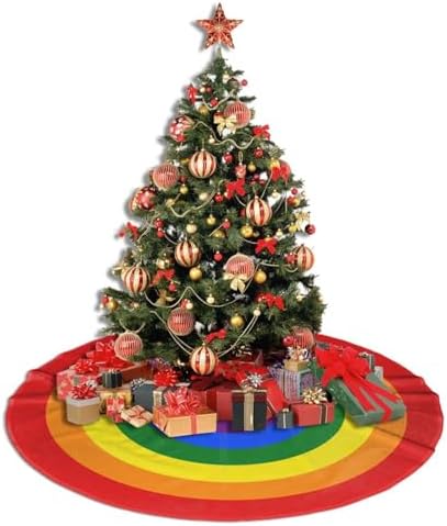 Rainbow Rings Christmas Tree Skirt Funny Tree Mat for Farmhouse Xmas Holiday Party Decorations Indoor Outdoor 36 Inch - Image 5