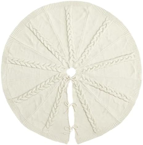 48 inch Christmas Tree Skirt: Multiple Braided Cable Knit Tree Skirt for 7.5ft Tree, Cream White Tree Skirt, Vintage Tree Skirts, Rustic Farmhouse Christmas Decorations - Image 3