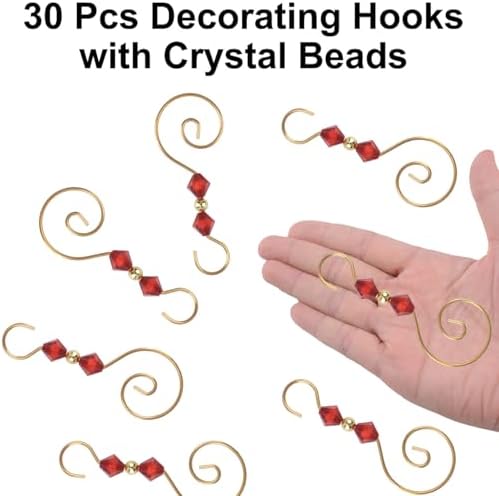 INCREWAY Christmas Ornament Hooks, 30PCS S-Shaped Hangers Hook Christmas Ornament Metal Hooks with Red Crystal Bead - Image 4