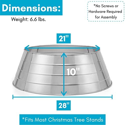 BIRDROCK HOME 4-Panel Christmas Tree Collar - Metal Holiday Skirt Decor - Water Base Protection from Pets (Silver) - Image 3