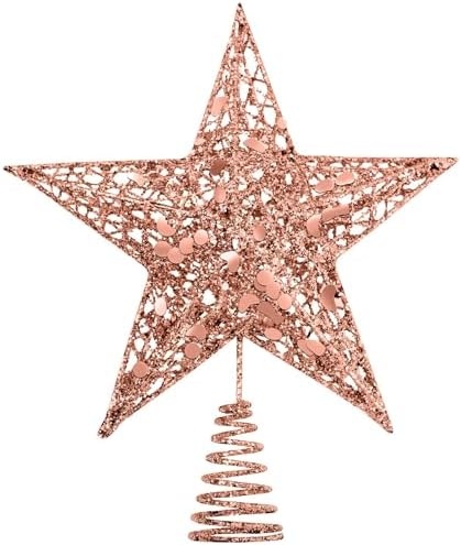 URATOT Glittered Christmas Tree Topper Metal Christmas Treetop Hallow Wire Star Topper for Christmas Home Decoration (8 inches, Rose Gold) by URATOT