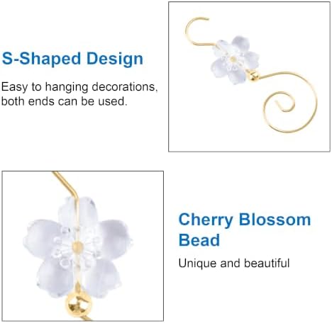 INCREWAY 30PCS Christmas Ornament Hooks with Cherry Blossom Bead, S-Shaped Decorative Hangers Gold Metal Wire Transparent Acrylic Beads for Christmas Tree Decorations Party Crafts Door Frame - Image 3