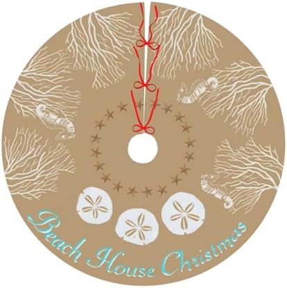 Beach Coral Cute Santa and Snowman Dolls Christmas Tree Skirt 36" for Xmas Halloween New Year Holiday Party Home Tree Mat Decor Ornaments Decoration - Image 6