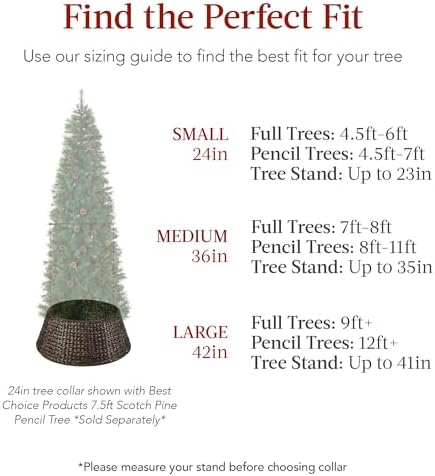Best Choice Products 24in Christmas Tree Collar, Woven Hyacinth 3-Piece Holiday Rattan Tree Skirt Accessory for Home w/Cord Cut-Out - Transparent White - Image 2