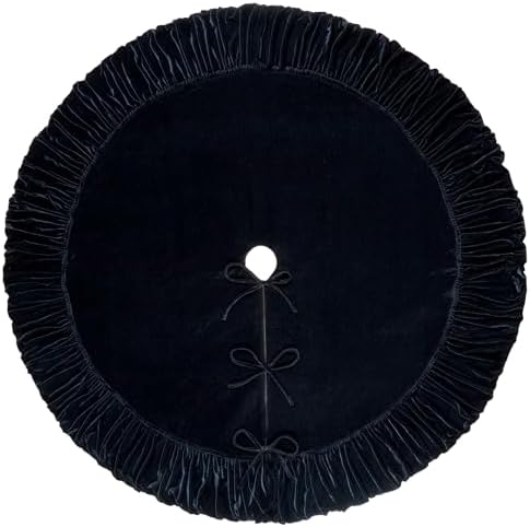 Ruffled Velvet Christmas Tree Skirt with Foam Padding, Nylon Backing and Lace-Up Tie Closure (Black, 72-Inch) - Image 3
