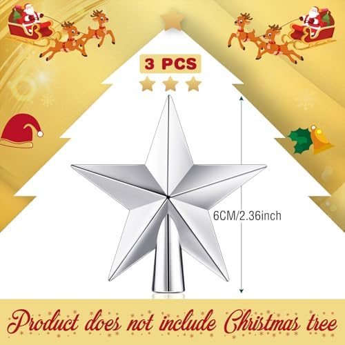 Hanaive 3 Pcs Mini Christmas Tree Topper Small Star Christmas Treetop Ornaments for Mini Tree Holiday Decorative Star for Xmas Home Decor(Silver,2.36 Inch) - Image 2