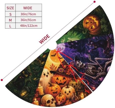 Halloween Skull Cat Christmas Tree Skirt Mat for Thanksgiving Party Decor, Home Tabletop Trees Holiday Decorations 48" - Image 4