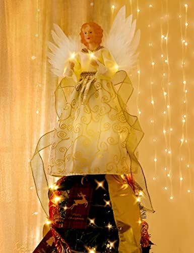 PEEKI Christmas Tree Topper, 12" Angel Treetop with Lights and Remote Control Timer, Christmas Tree Decoration for Holiday Ornament and Home Decor, Ivory and Gold - Image 3