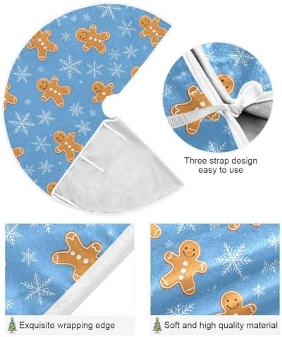 Snowflake Gingerbread Cookie Man Christmas Tree Skirt Small Xmas Tree Skirts Decorations 36 in Burlap Tree Mat Cover for 4 ft Trees Holiday Party - Image 3