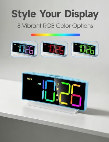 Cadmos Loud Alarm Clock for Heavy Sleepers Adults,Kids,Teens,Digital Desk Clock with USB Port,Large Numbers,7 Color Night Light,Modern Electronic Plug in Simple Clock for Bedroom(Blue+Dynamic) - Image 4