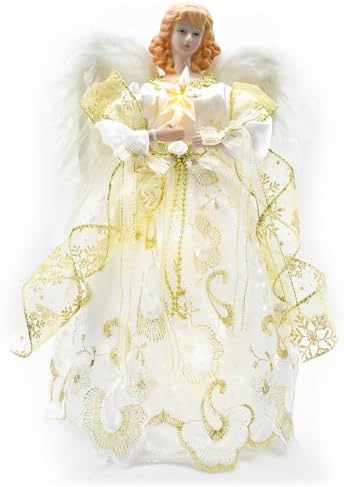 12" Lighted White Angel Christmas Tree Topper with Feather Wings by Unknown