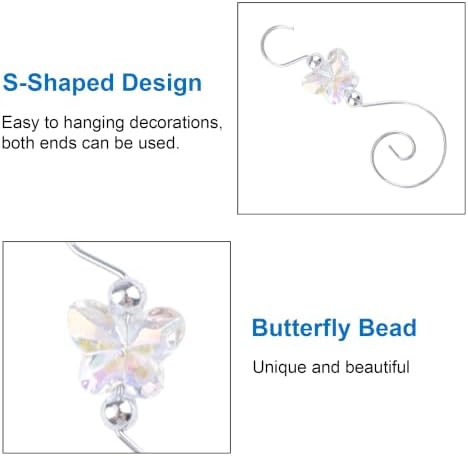 INCREWAY 30PCS Christmas Ornament Hooks with Butterfly Bead, S-Shaped Decorative Hangers Silver Metal Wire Transparent Acrylic Beads for Christmas Tree Decorations Party Crafts Door Frame - Image 3