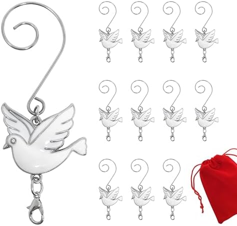 White Enameled Dove Christmas Ornament Hooks Set of 12 ?€? S-Hook & Lobster Claw Ornament Hangers for Decorations, Secure Hanging Hooks for Glass Ornaments, Angel Ornaments & Holiday Keepsakes, 3 Inch by BANBERRYDESIGNS