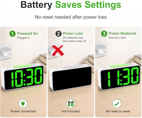 DreamSky Small Digital Alarm Clock with Night Light for Kids Bedroom | RGB Desk Clock with Large Numbers for Teens Boys, Brightness Dimmer, Adjustable Alarm Volume, USB Port, USB-C Adapter Powered - Image 7