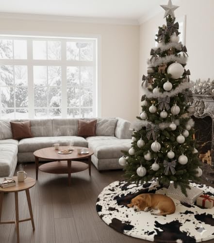 48 Inch Cow Faux Fur Christmas Tree Skirt Holiday Decor for Xmas Tree, Festive Party, Home Decorations - Image 3