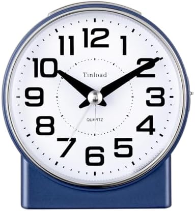 Tinload 4.3" No Ticking Analog Alarm Clock,Silent Readable for Seniors,Easy to Set,Gradual Rise Alarm,Big Numbers,On/Off Switch on Side,Gentle Wake,Snooze,Lighted on Demand,Battery Operated,Blue by Tinload