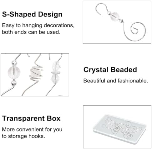 INCREWAY Ornament Hooks, 30 PCS 3 Style Silver S-Shaped Hangers Hook Swirl Christmas Tree Hanger Metal Hooks with Crystal Beaded - Image 3