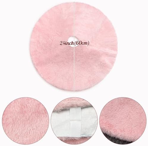 Christmas Tree Skirt 24 inch Pink Faux Fur Soft Fluffy Ornaments Xmas Tree Skirts for Xmas Tree Ornaments and Party Holiday Decorations - Image 3