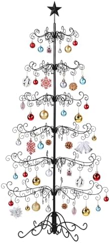 VINGLI 6ft Wrought Iron Christmas Tree w/192 Branch Tips, 6-Tier Metal Display Stand for Gifts, Box, Ornament Display Tree Suit for Holiday, Party, Home Decor, Indoor & Outdoor Decor Hanger, Black by VINGLI