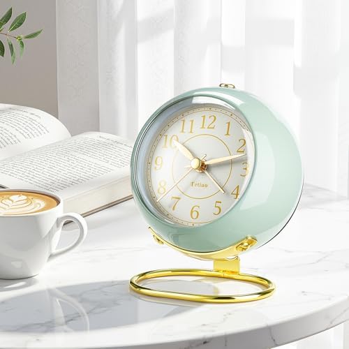 Analog Alarm Clocks,Retro Backlight Cute Simple design Small desk Clock With Night Light,Silent Non-Ticking,Battery Powered,For Kids,teens,Bedroom,travel,kitchen,Bedside Desk decor. (Nostalgic Green) - Image 2