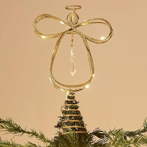 Valery Madelyn Lighted Christmas Tree Topper Angel with Timer, 10 Inch Pre-Lit Gold Metal Small Angel Tree Topper with Lights for Christmas Tree Decoration Indoor, Battery Operated, Valentines Gifts by ValeryMadelyn