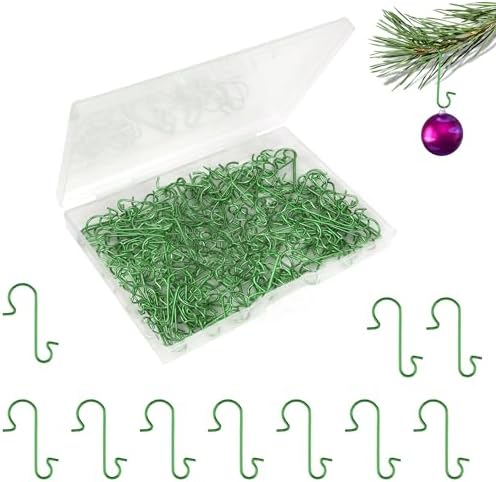 Ornament Hooks 200Pcs Green Christmas Ornament Hooks for Christmas Trees Metal Wire Ornament Hangers with Storage Box 1.2" Mini Christmas Tree Hooks Xmas Hanging Hooks for Christmas Decor Party Balls by iRFKCIOW
